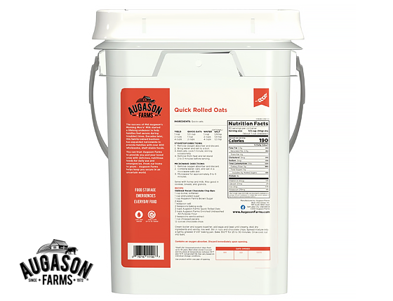 Augason Farms: Quick Rolled Oats Emergency Food Storage 4-Gallon Pail